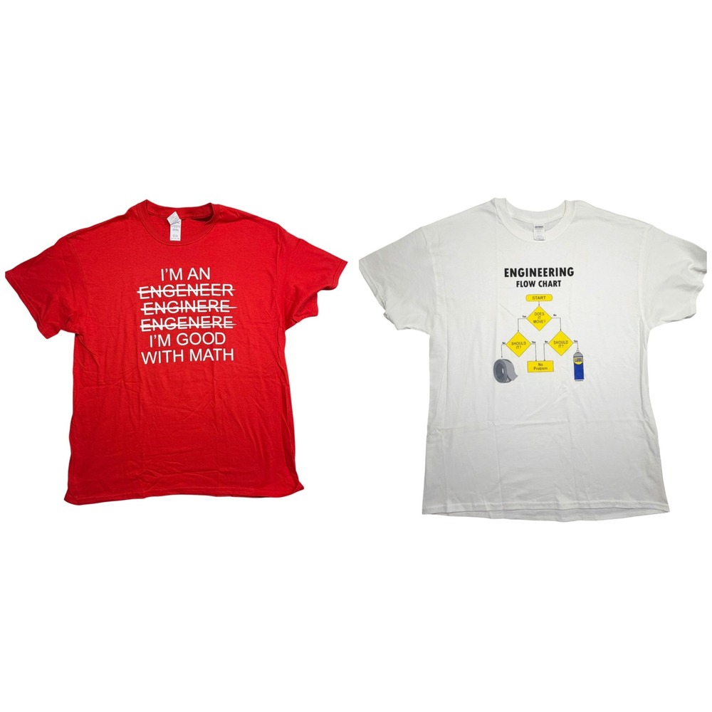 Gildan Mens Engineering Graphic T-Shirt Bundle Red White Math Humor XL 2 Pack